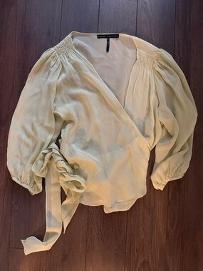 Sandra Angelozzi sage green silk top 36
